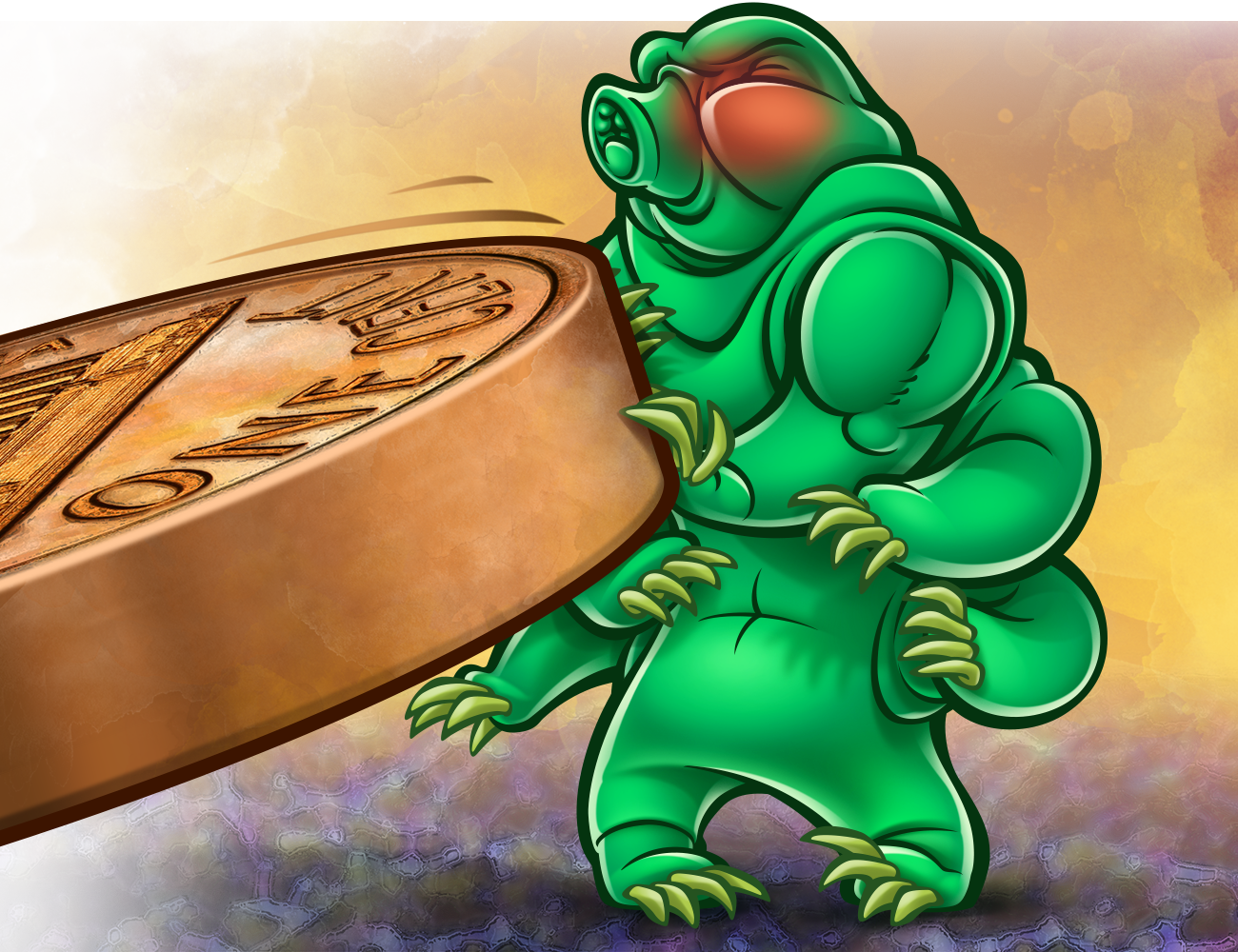 illustration of Tardigade lifting a coin, from book 