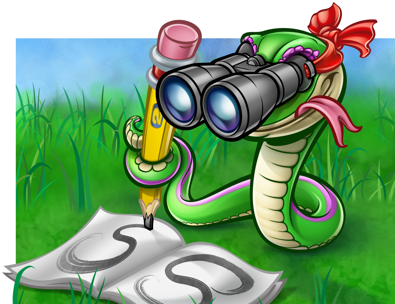 whimsical illustration of Snake watching Murdock's progress, from book 
