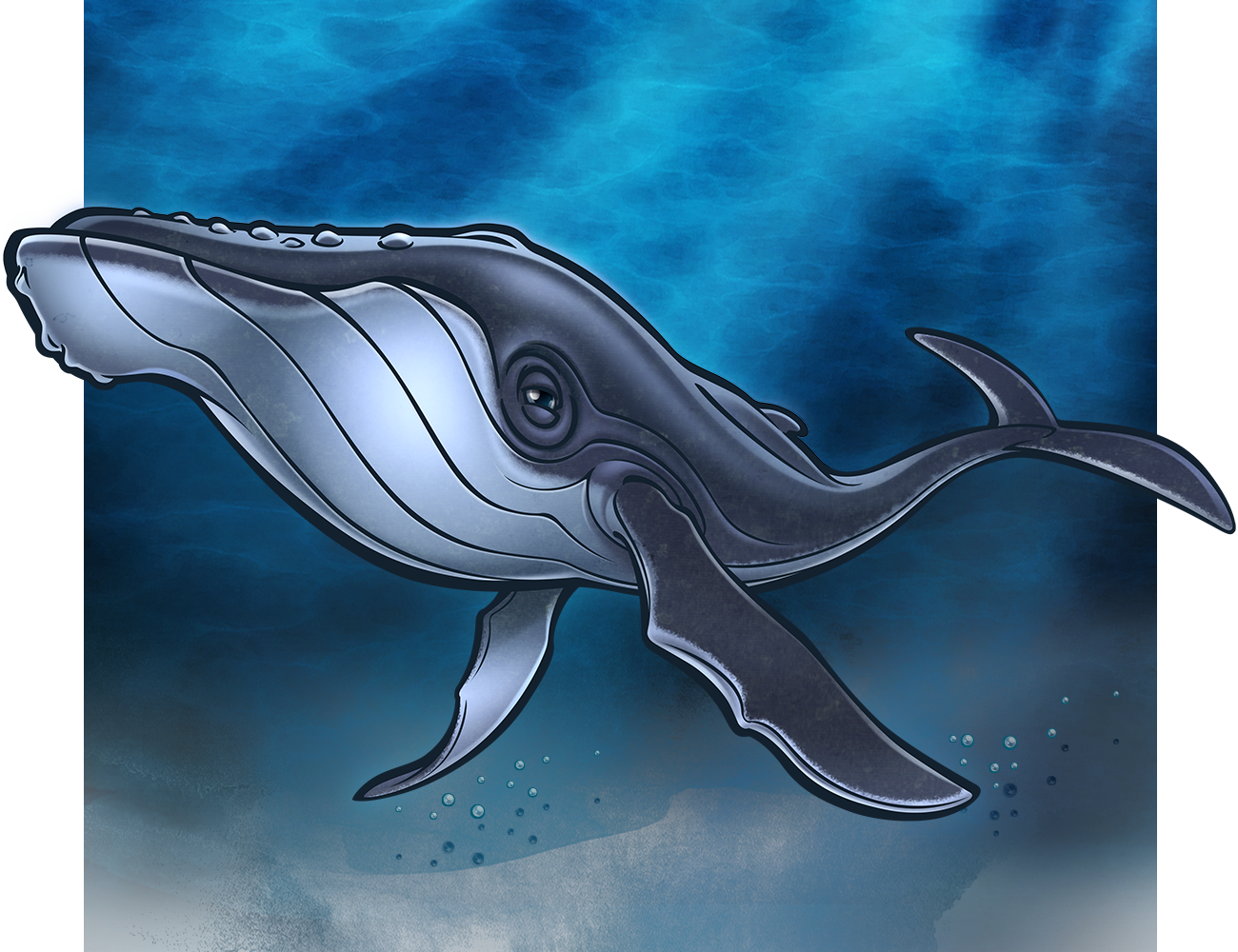 Illustration of Blue Whale with Deep Sea Background, from book 