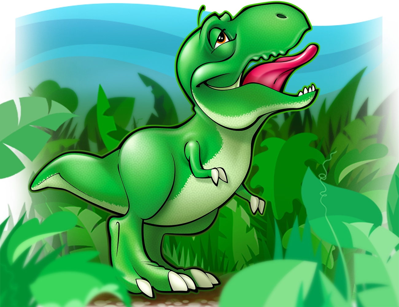 Cartoon illustration of young T-Rex sticking it's tongue out