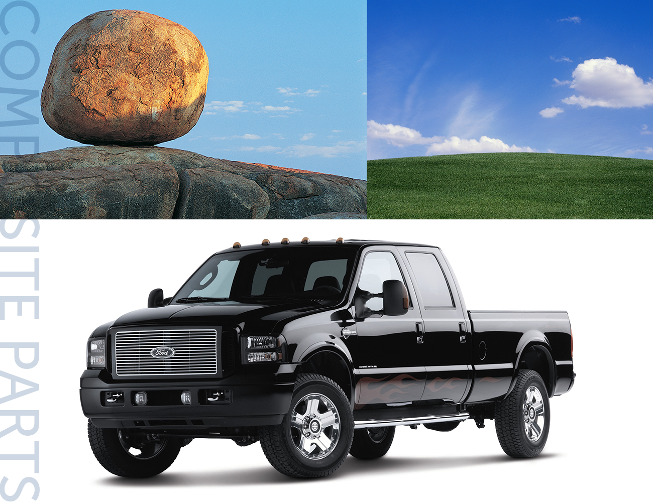 compositing pieces for Ford truck on mountain top