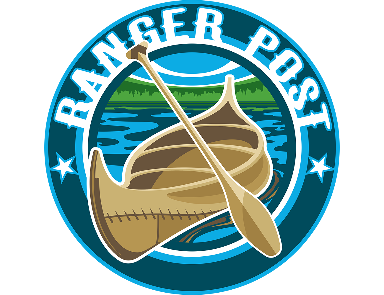 Flat Art/Graphic style illustration of canoe and paddle for a patch