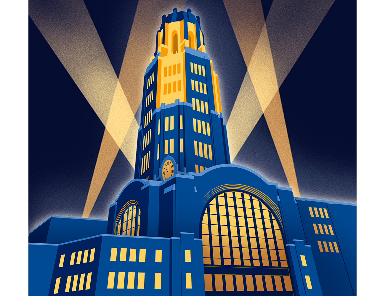 Flat Art/Graphic style illustration of Buffalo's Central Terminal 75th Anniversary poster