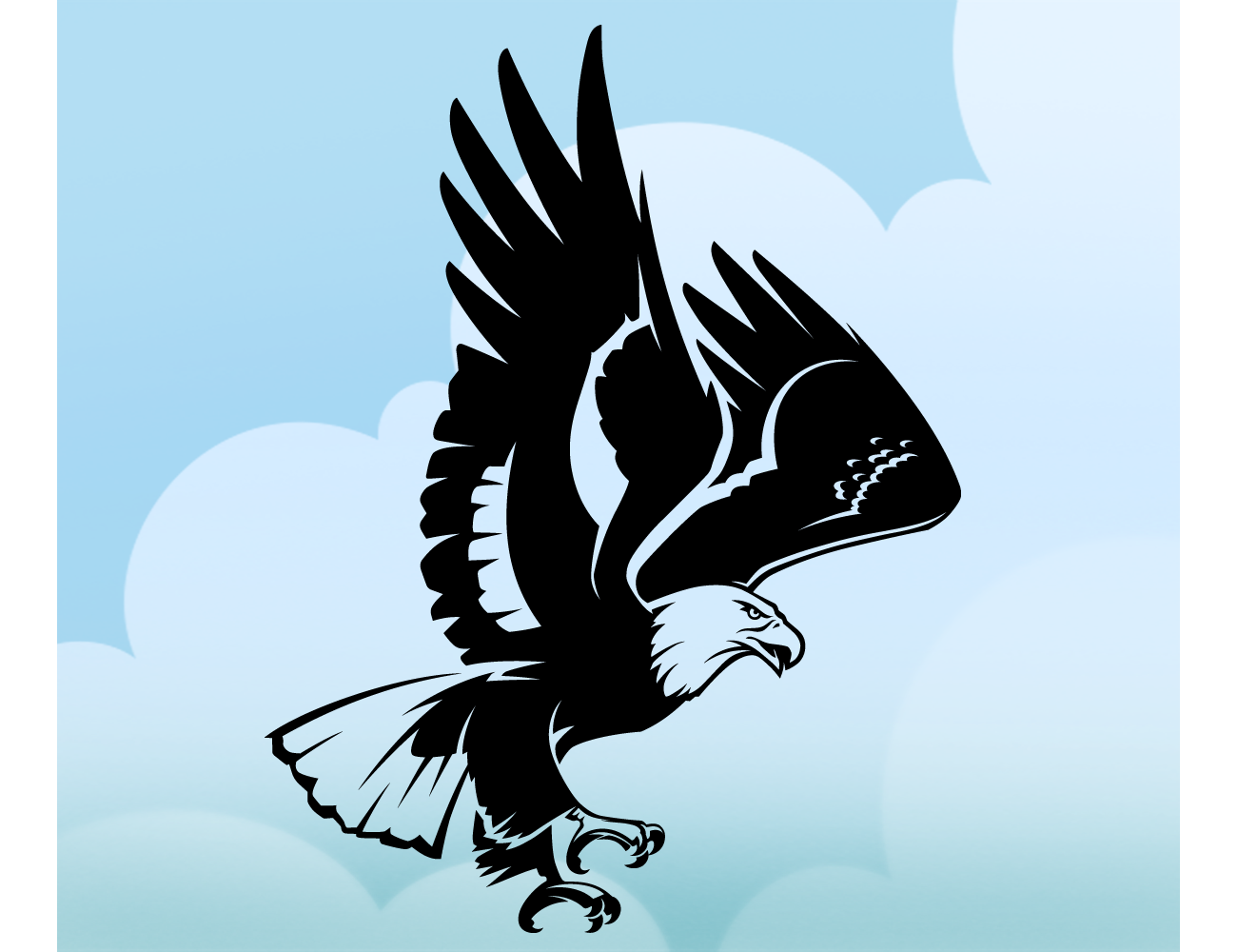 Flat Art/Graphic style illustration of bald eagle in flight