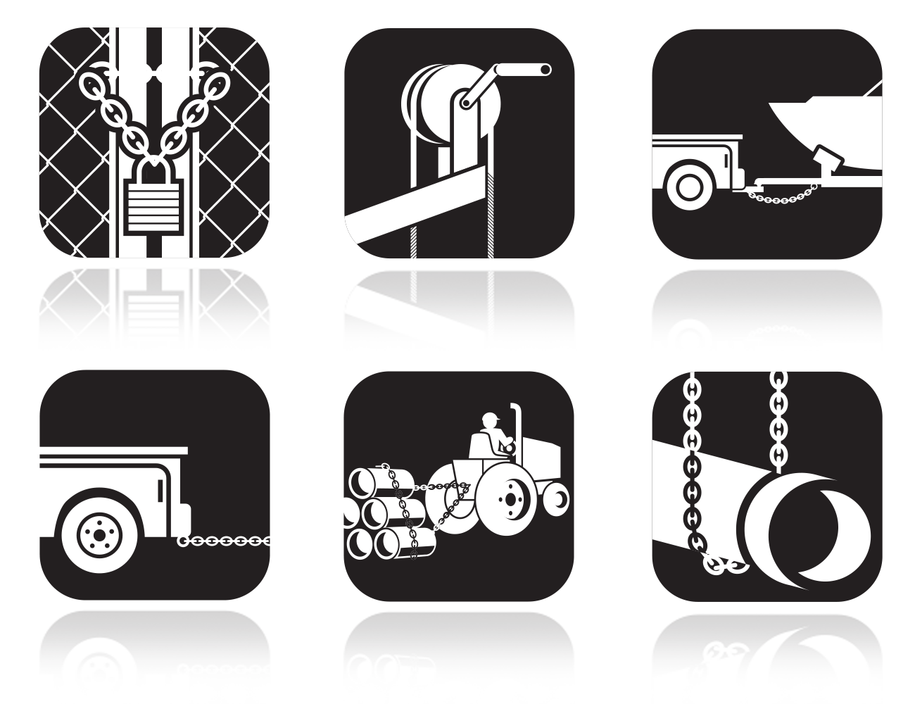 Vector Illustrations of Columbus McKinnon chain usage icons