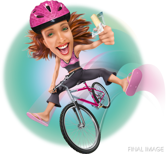 CLIENT :<br>Sorrento Lactalis Commercial, Inc.<br><br>IMAGE DETAILS:<br>Client wanted a distorted, photo feel to the image, requiring most of the image to be illustrated, including (but not limited to): the body, legs and feet, and the bicycle.