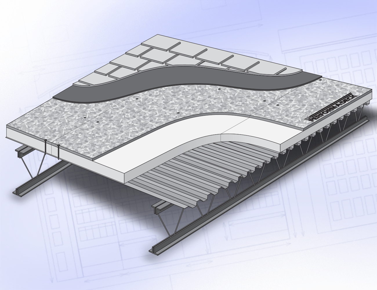 Linear illustration of Perform-A-Deck roofing installation