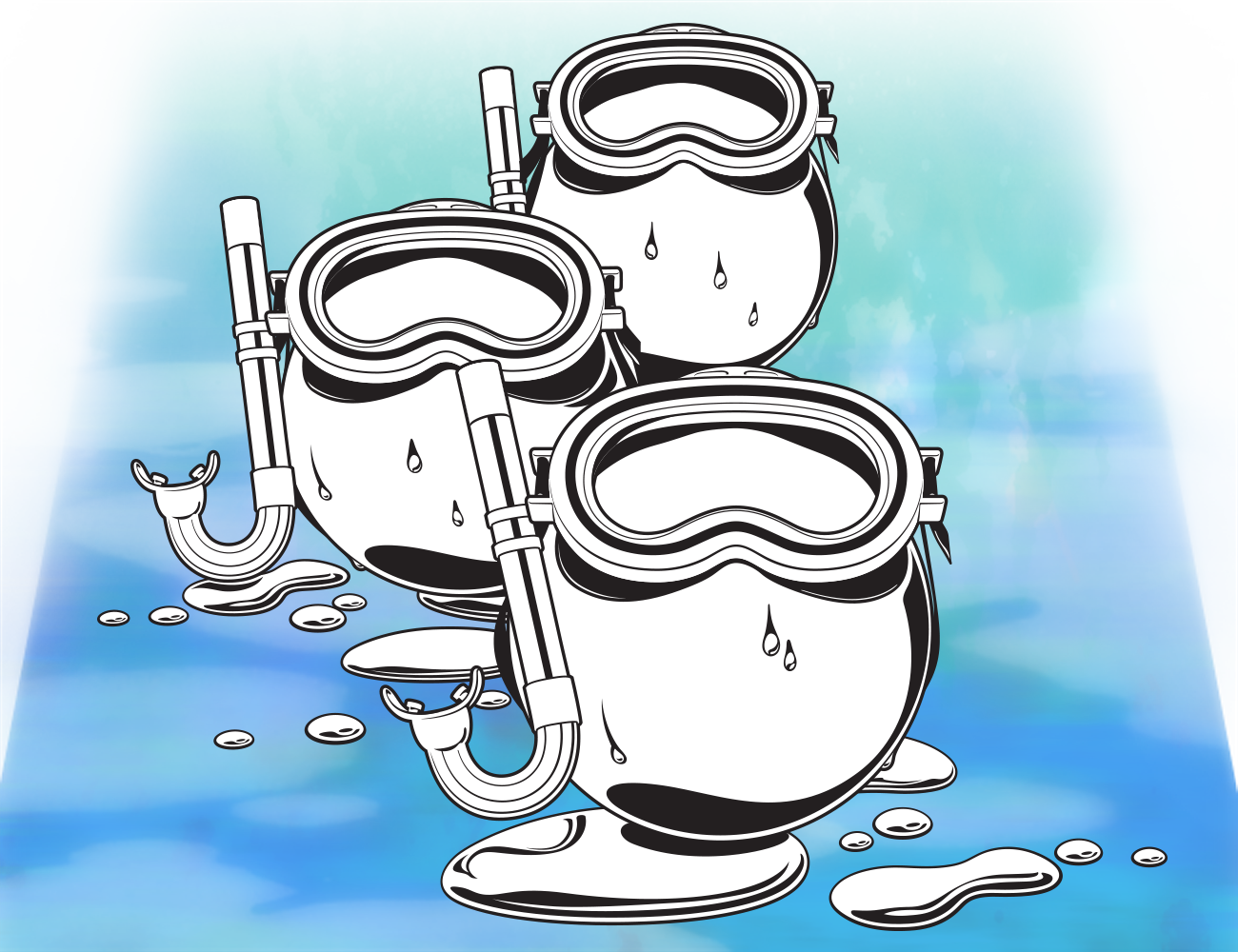 Linear illustration of Welchs grapes in scuba gear
