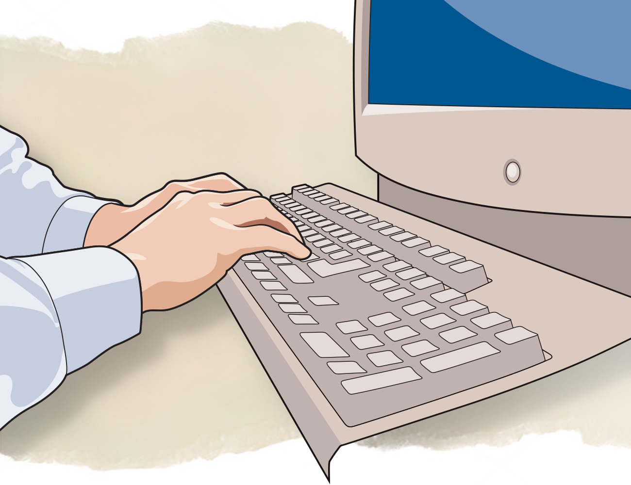 Linear illustration of hands at a keyboard