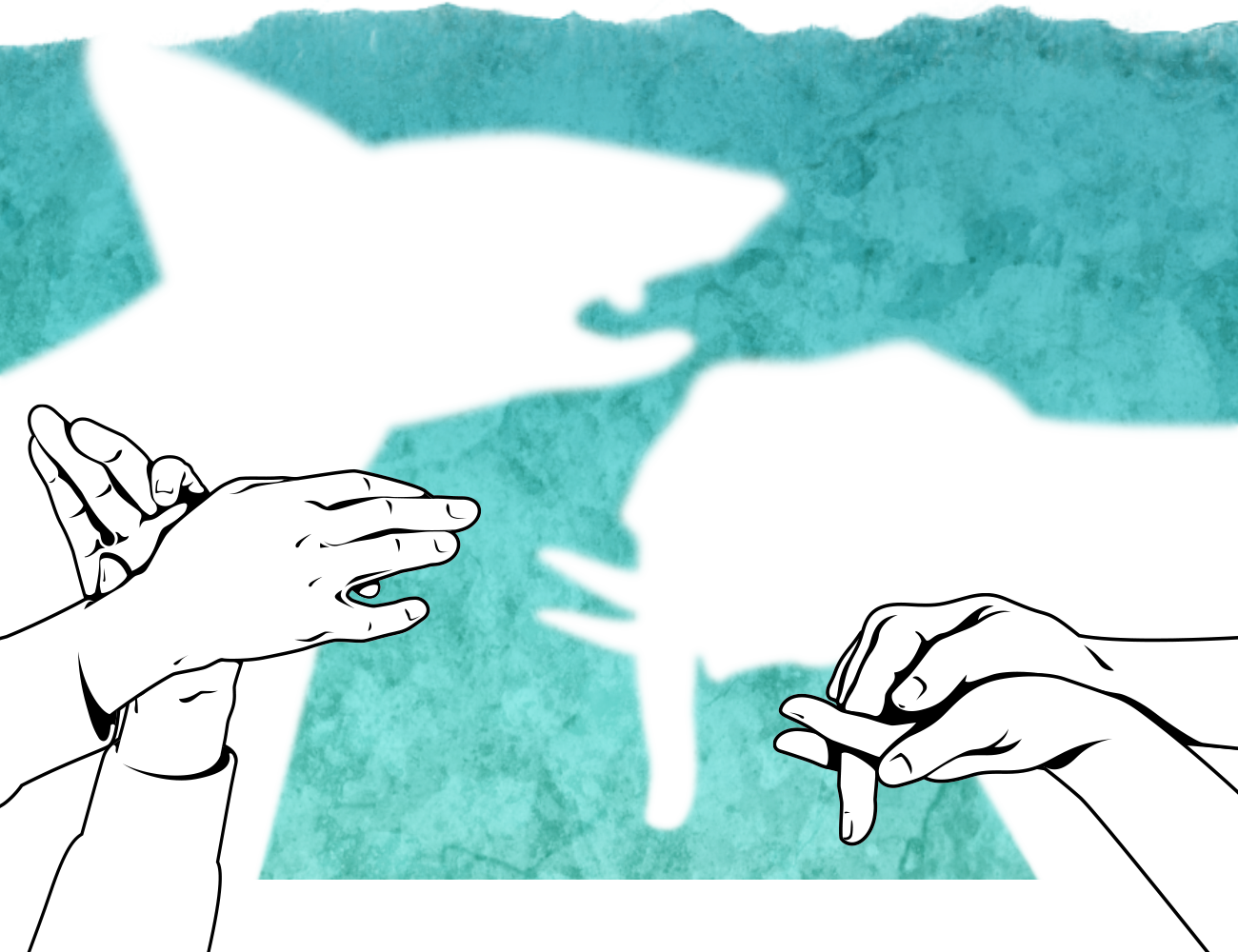 Linear illustration of hands creating shadow puppets