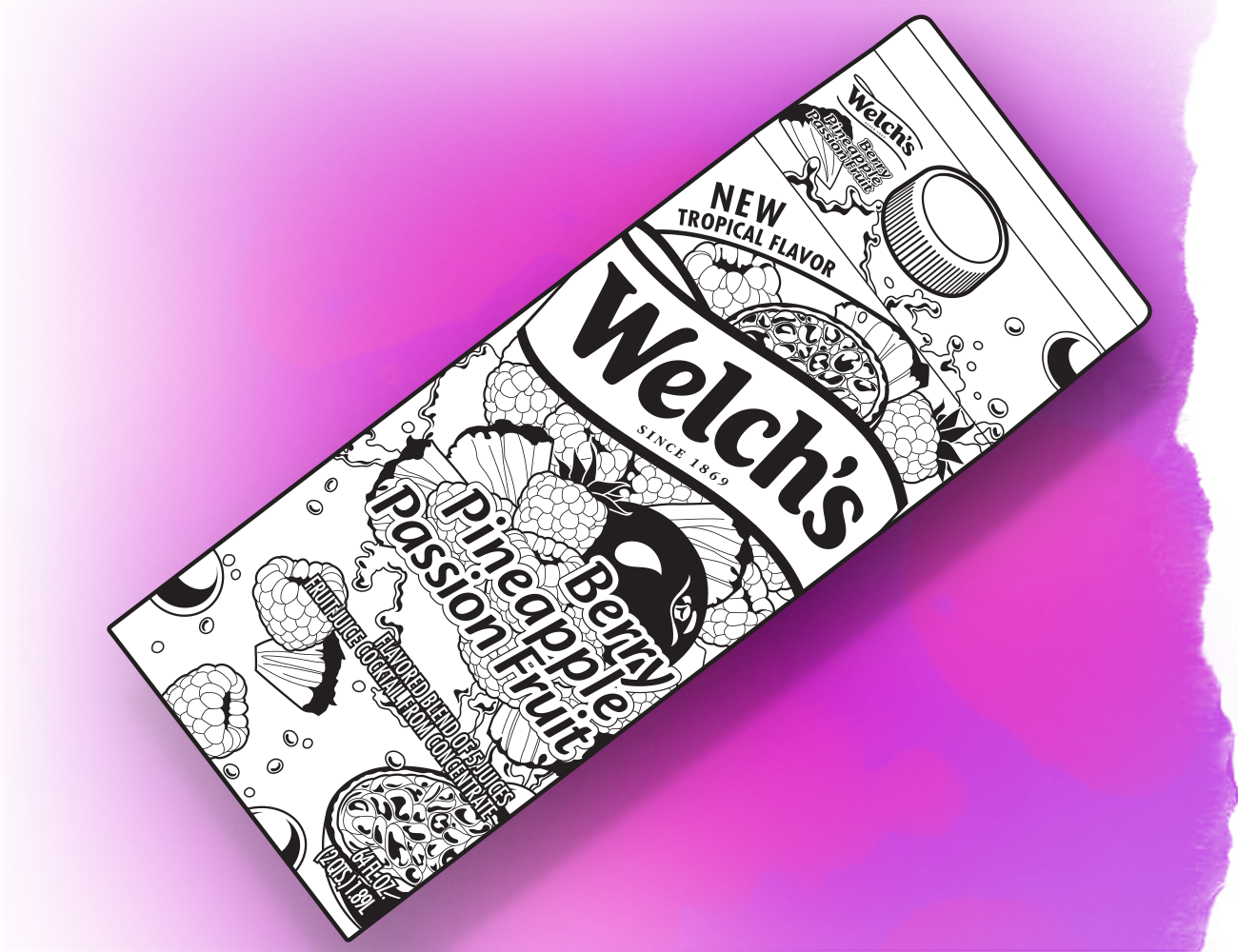 Linear illustration of Welchs drink carton slicksheet