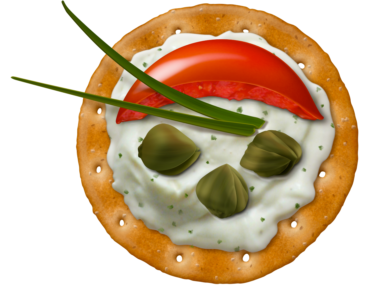 Realistic illustration of cheese spread on round cracker