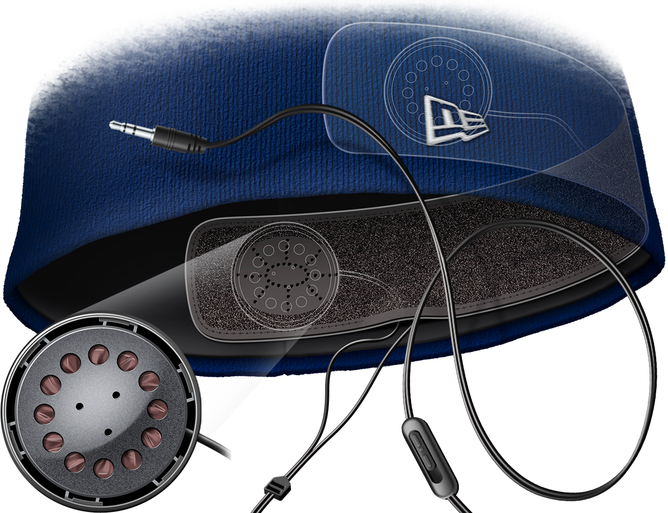 Realistic illustration of knit cap with integrated earphones
