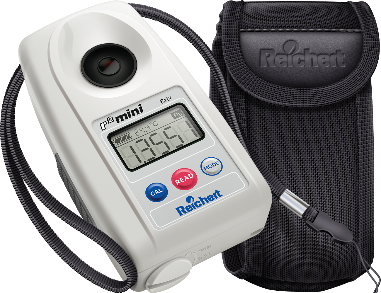 Realistic illustration of Reichert reader device and case