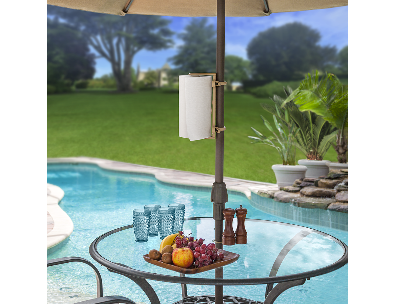 patio table poolside after retouch