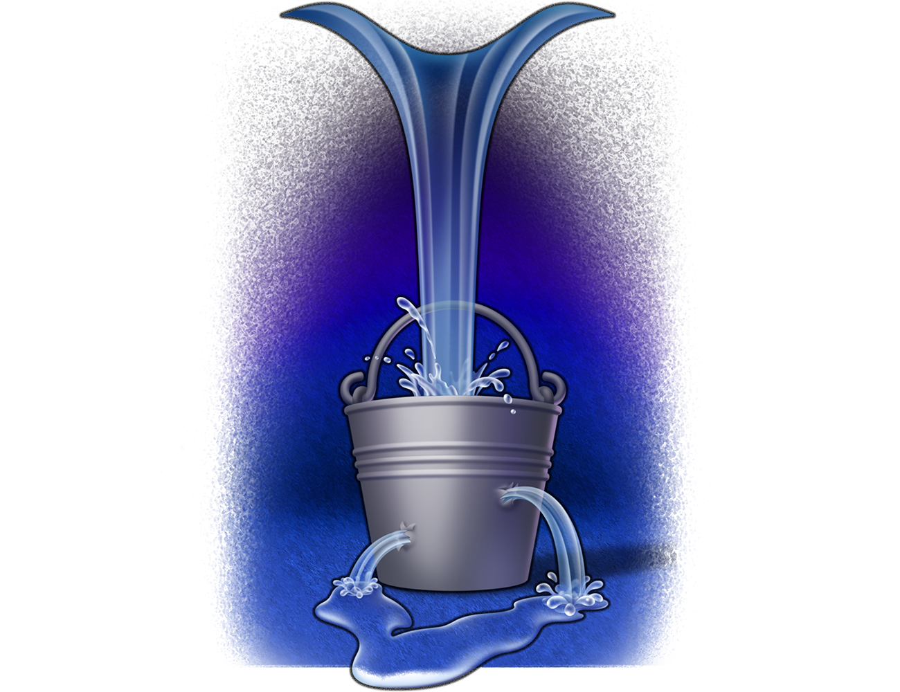 Stylistic illustration of a bucket with holes being continuously filled