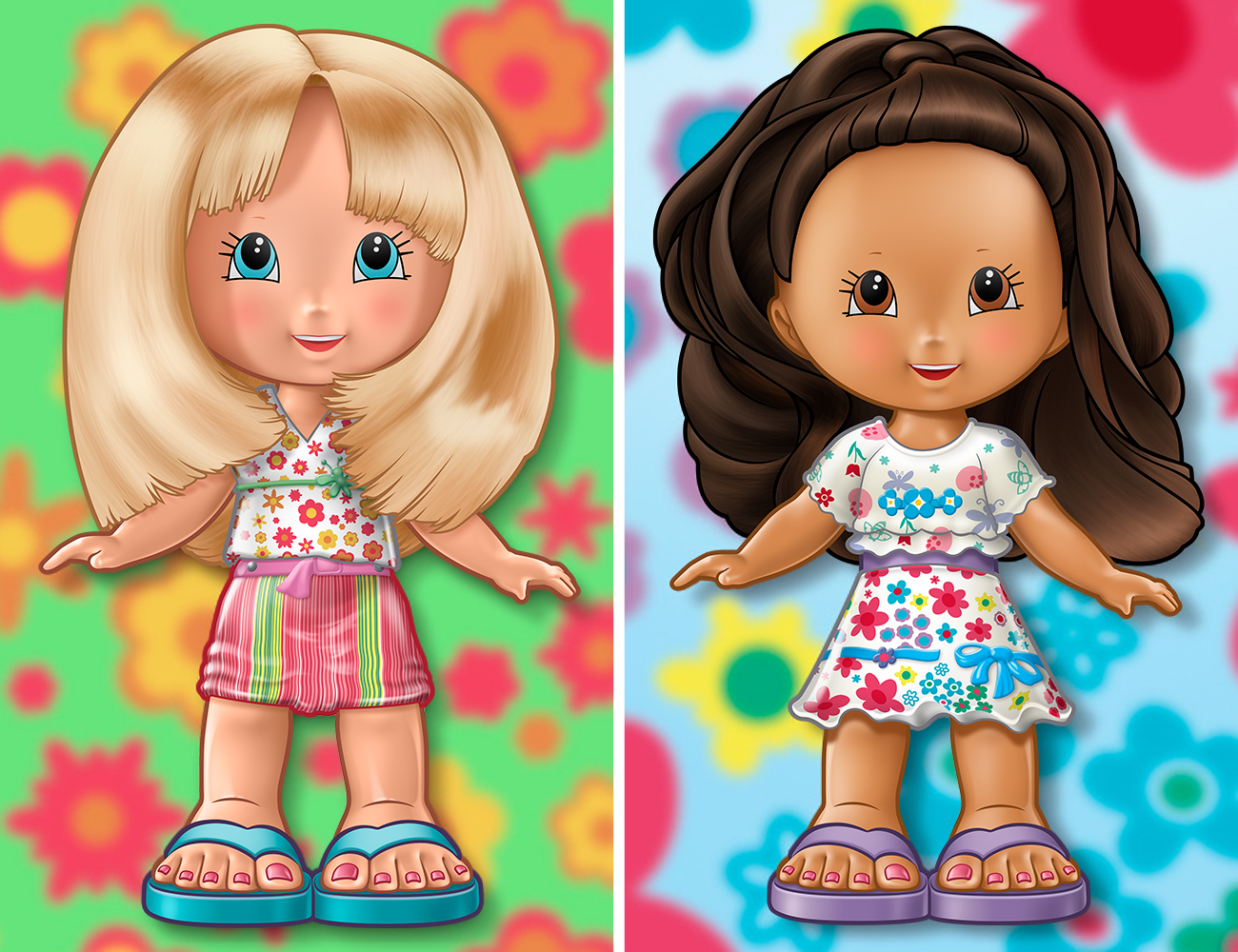 Stylistic illustration of Fisher-Price dress-up girls