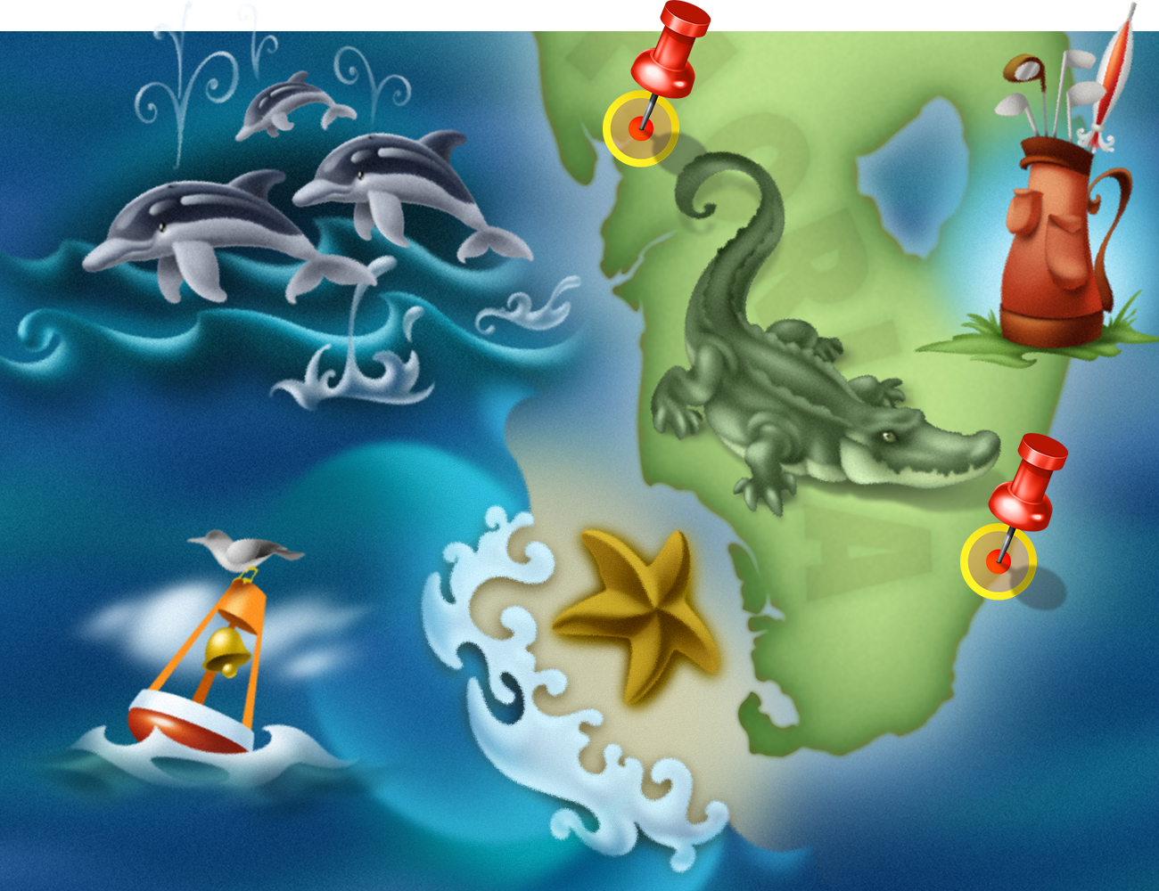Stylistic illustration of Floridian tourist events
