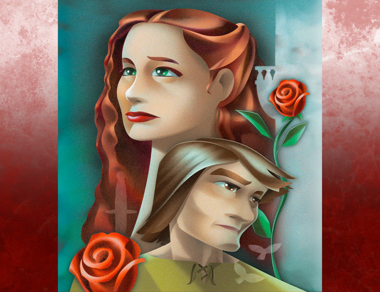 Stylistic illustration of Romeo and Juliette for Shakespeare-in-the-Park