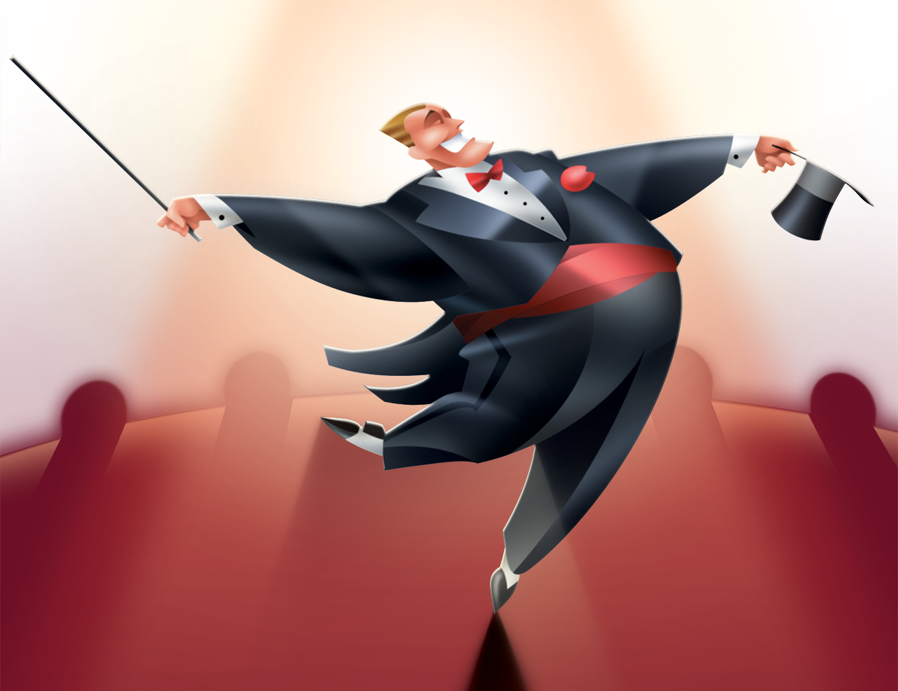 Stylistic illustration of Fred Astaire jumping on stage