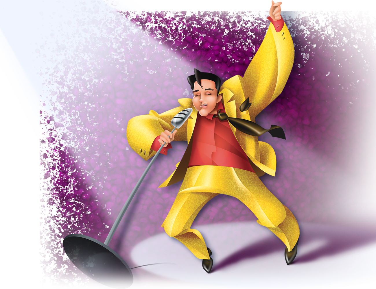 Stylistic illustration of Elvis Presley singing with microphone