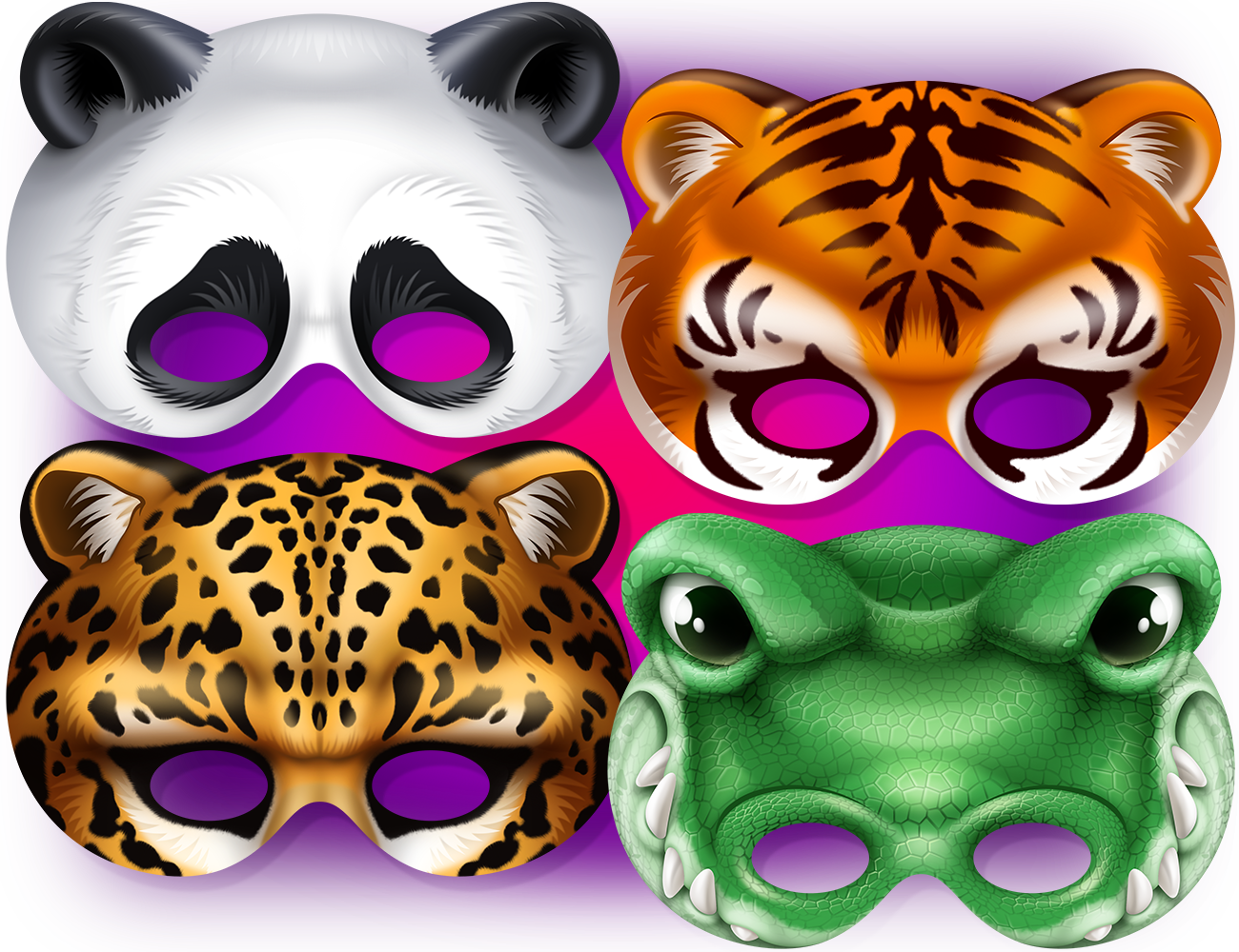 Stylistic illustration of Fisher-Price children's animal masks