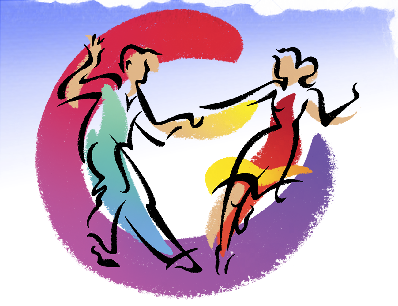 illustration of dancers done as lively paint swashes