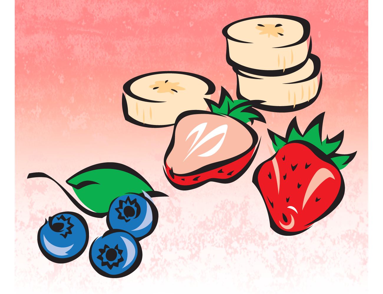 illustration of a various fruit done in a swirly line fashion