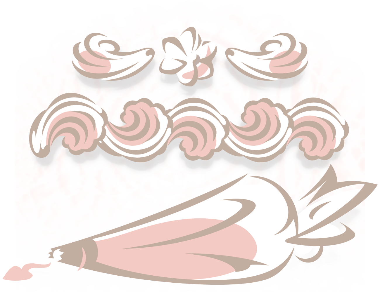 illustration of a pastry bag and flourishes done in a swirly line fashion