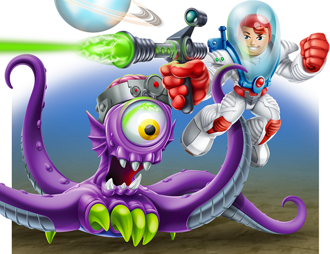 LePine Studios - Fisher-Price: stylized illustration of Imaginext® figure in space (final image was 5 ft tall)