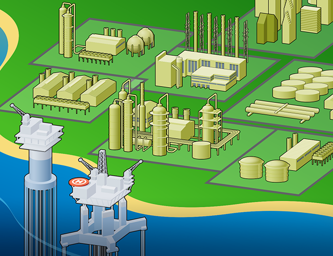 LePine Studios - Cameron: brochure illustration (isometric) for the petroleum refinement process