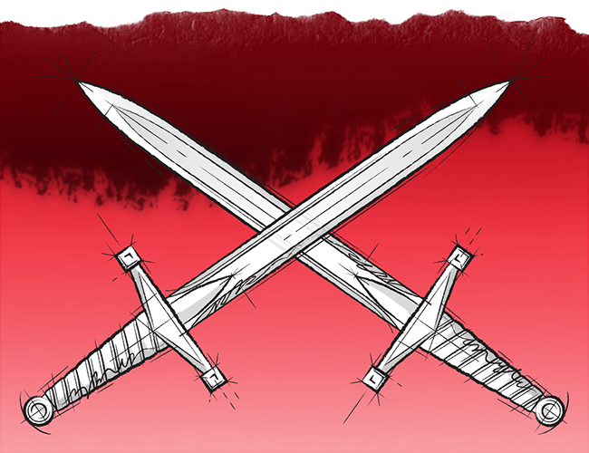 LePine Studios - Kenney, Shelton, Liptak & Nowak, LLP: crossed swords in technical linear style