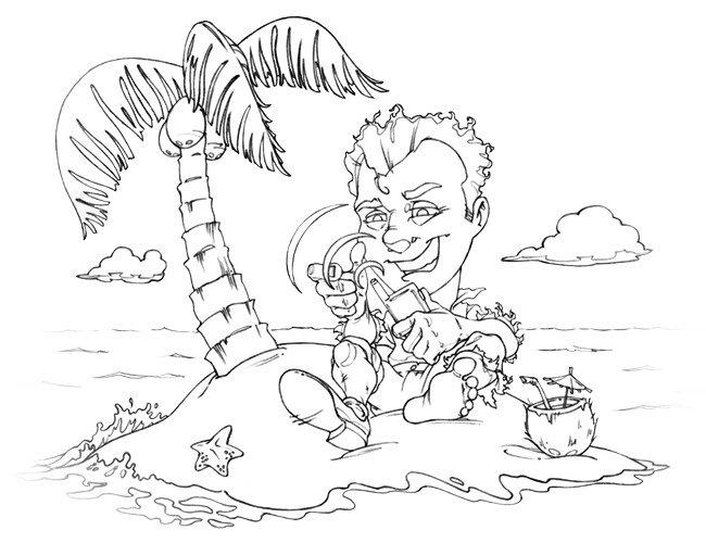 LePine Studios - Northwest Savings Bank: cartoon illustration of 'accounting hero' stranded on deserted island