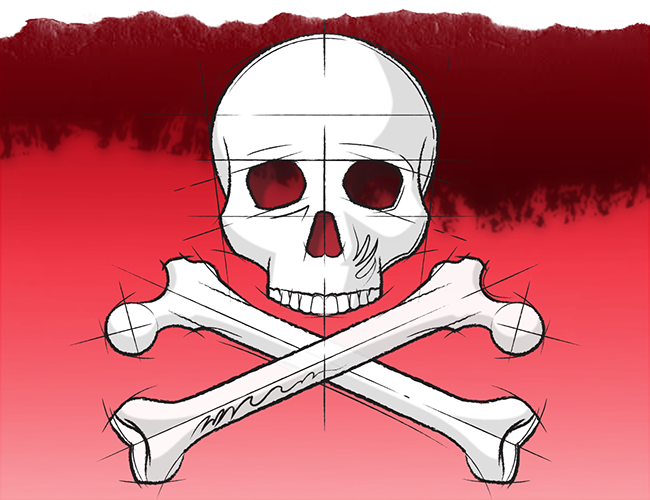 LePine Studios - Kenney, Shelton, Liptak & Nowak, LLP: skull and crossed bones in technical linear style