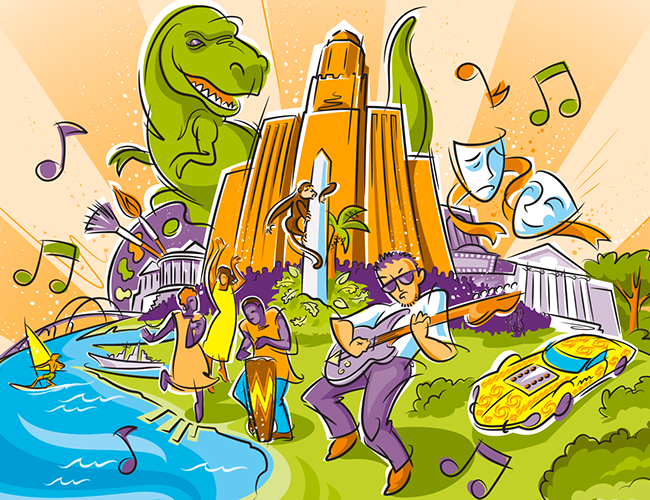 LePine Studios - Buffalo Convention and Visitor Bureau: "Summerlong" poster illustration of downtown activities