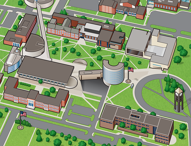 LePine Studios - SUNY at Fredonia Graphics Dept.: poster of isometric campus map detail 