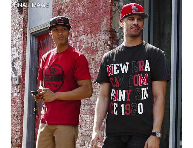 CLIENT :<br>New Era Cap Co., Inc.<br><br>RETOUCHING INCLUDES:<br>1) Change black shirt to red<br>2) Change cap's team logo<br>3) Change red shirt to black 'New Era Cap' shirt
